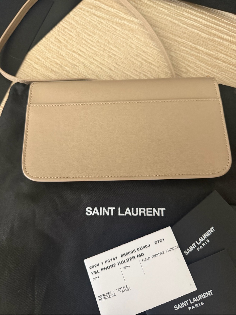 Saint Laurent Cassandre Phone Holder Crossbody Bag in Dark Beige - Picture 4 of 15